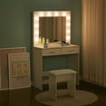 thumbnail image 3 of Vanity Table with 12 LED Lighted Mirror, 3-gear Dimming Makeup Dressing Table with Large Drawer and Stool,White, 3 of 12