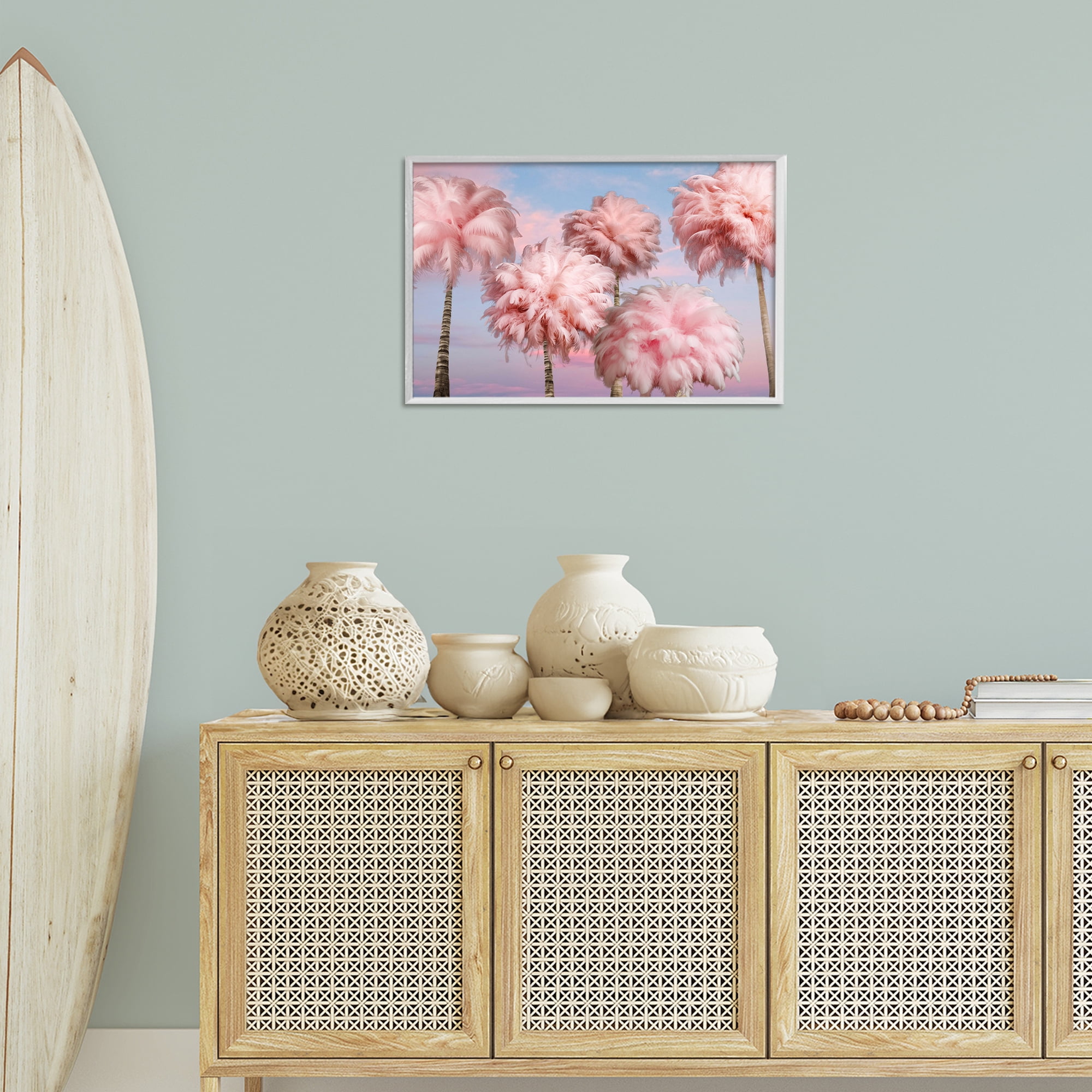 Stupell Industries Fluffy Pink Palm Trees Botanical & Floral Painting White Framed Art Print Wall Art, 24 x 16