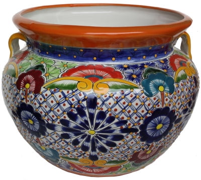 Mexican Ceramic Flower Pot Planter Folk Art Pottery Handmade Talavera #36