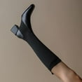 thumbnail image 4 of Gyexs Knee High Boots Women Mid Calf Fashion Stretch Knitted Leather Boots Pointed Toe Square Heel Platform Boots Black & Size 6.5, 4 of 7