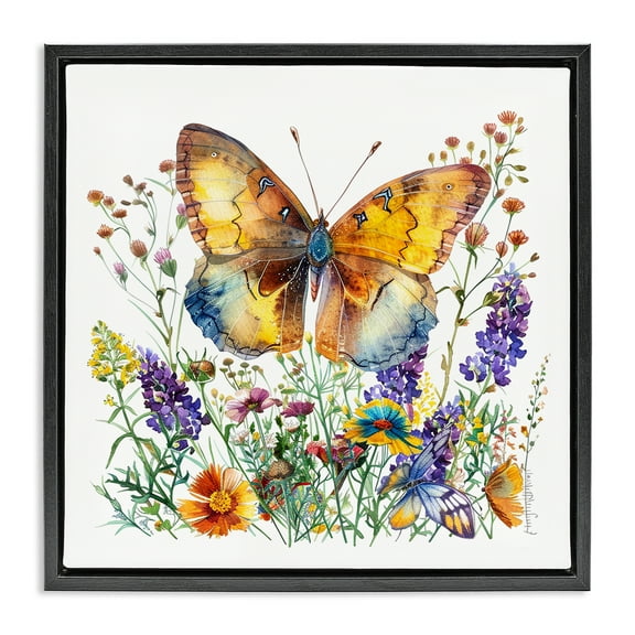 Stupell Industries Mixed Butterfly Garden Insects Painting Black Floater Framed Canvas Art Print Wall Art, 18 x 18