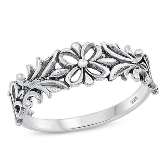 Wholesale Floral Flower Ring .925 Oxidized Sterling Silver Band Jewelry Female Male Unisex Size 8