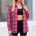 thumbnail image 3 of Hsovts Women Multi‑Color Buffalo Tartan Plaid Flannel Shirt, Button Up Long Sleeve Chest Pocket Loose Fit Fall Winter Casual Outerwear Perfect as Open‑Front Shacket Coat Hot Pink XL, 3 of 6