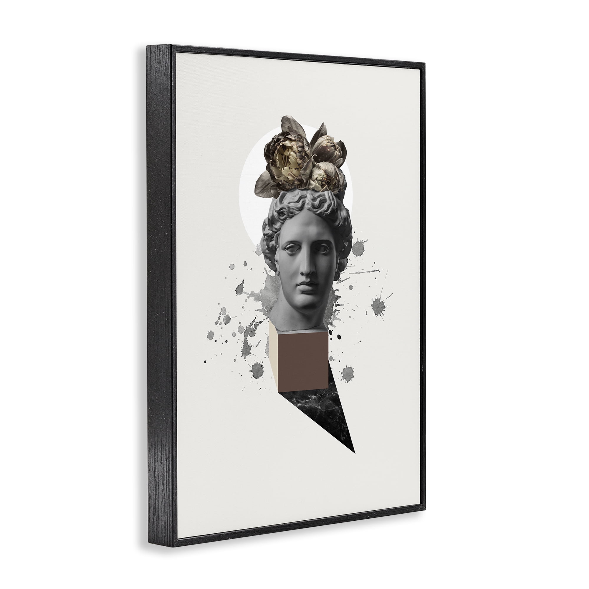 Stupell Industries Modern Statue with Peonies Botanical & Floral Painting Black Framed Art Print Wall Art, 16 x 24