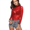 thumbnail image 4 of Camiseta de Larga Ajustada con Cuello Alto y Elástica Ultrafina para Mujer. Tops Transparentes. Rojo S, 4 of 7