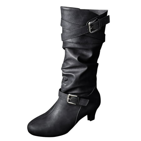 

Womens High Heel Leather Boots Long Booties Knee High Boots For Ladies Winter Shoes