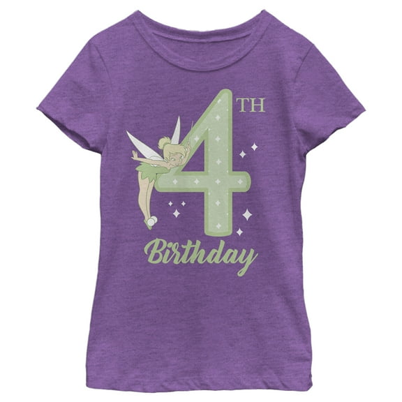 Girl's Peter Pan Tinker Bell 4th Birthday  Graphic Tee Purple Berry Small