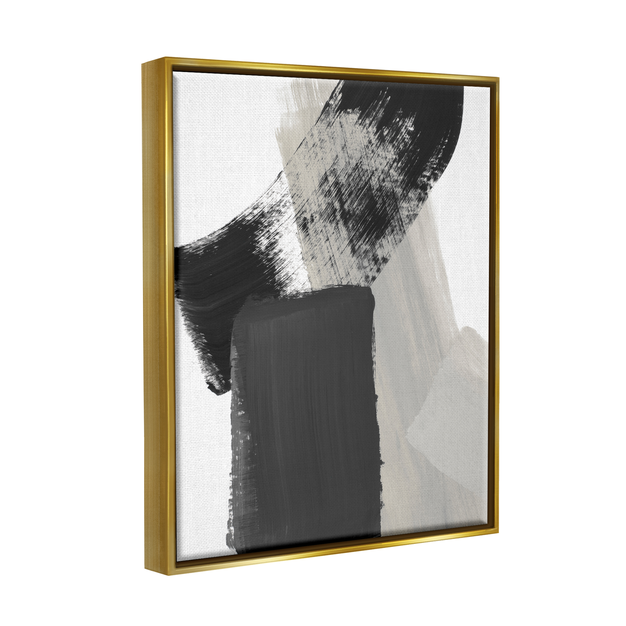 Stupell Industries Black & Beige Abstract Abstract Painting Gold Floater Framed Art Print Wall Art, 25 x 31