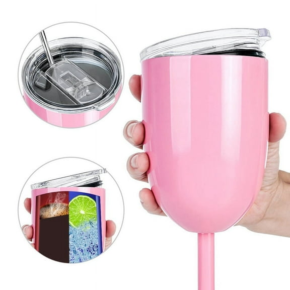 1PCS Insulated Pink Wine Glasses Double Wall Food Grade Stainless Steel Travel Wine Cup with Leak Proof Lid for Adult