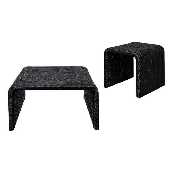 Cahya 2-piece Rattan Coffee and End Table Set Black