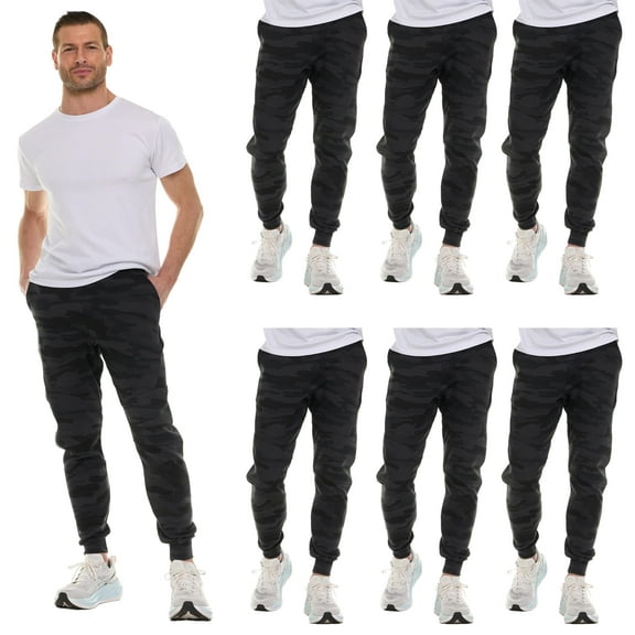 BILLIONHATS 6 Pack of Wholesale Mens Jogger Sweatpants, Homeless Shelter Donation Case, Comfy Bulk Joggers for Men (Black Camo, Large)
