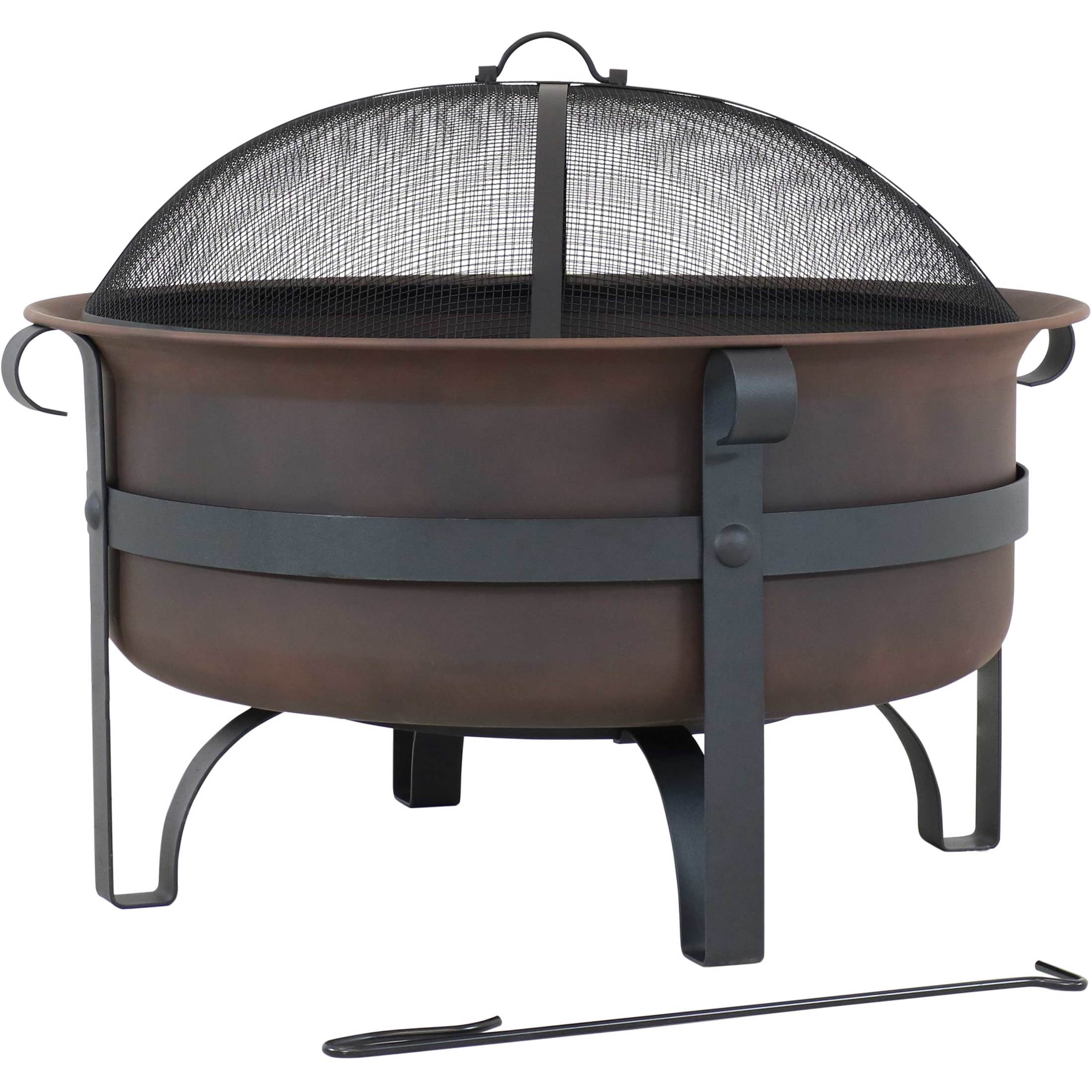 Sunnydaze 29" Round Wood-Burning Bronze Finish Steel Fire Pit Bowl with Spark Screen and Poker