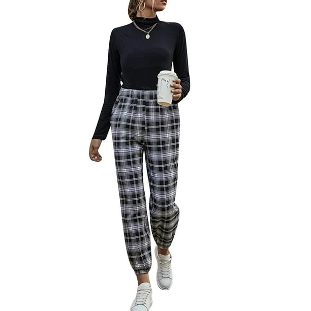 Women s Juniors Casual Plaid Pants Priest Checkered Pants Mom Jean