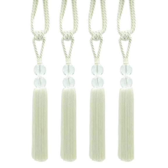DECOPRO Elegant Acrylic Crystal Curtain & Drapery Tassel Tieback with Faceted Beads, Tassel Length 9" (22.5cm), Spread 35" (88.5cm) # TBCRYS9, Pearl White #6 (Bright White) Set of 4