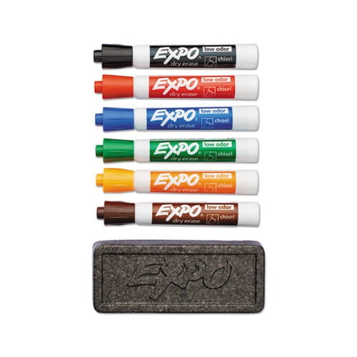 Low-Odor Dry Erase Marker & Organizer Kit Broad Chisel Tip, Assorted Colors, 6/Set