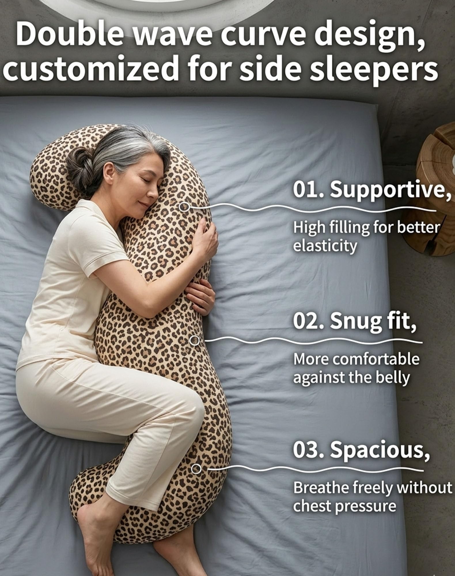 Body Pillow for Side Sleeper, Ergonomic Curve Full Body Support Pillow for Adults Back & Hip Pain Relief, Cooling Cuddle Dual-Zone Memory Foam Long Pillow for Sleeping