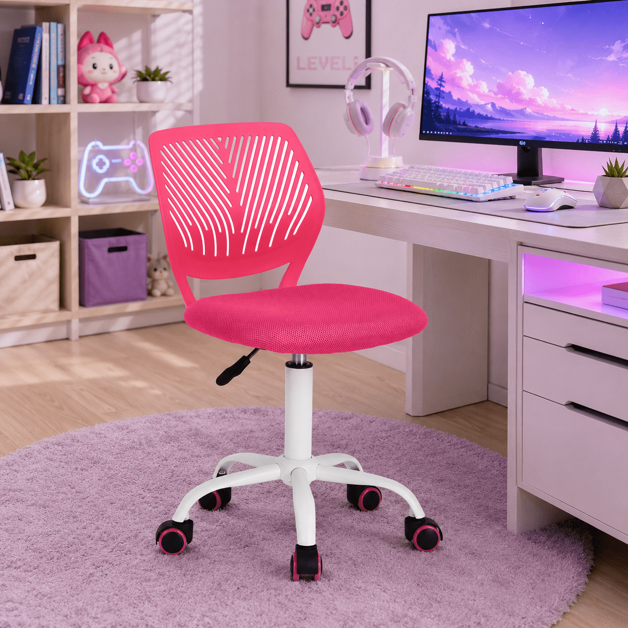 Homy Casa Kids Desk Chair for Study and Homework, Adjustable Height Swivel Rolling Computer Chair