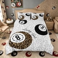 thumbnail image 2 of Meiyoeat Retro Lucky 8 Billiards Ball Pattern Duvet Cover Queen for Teens, Leopard Print Queen Bedding, Black White Brown,Grey Reversible,3-Piece,No Comforter, 2 of 6
