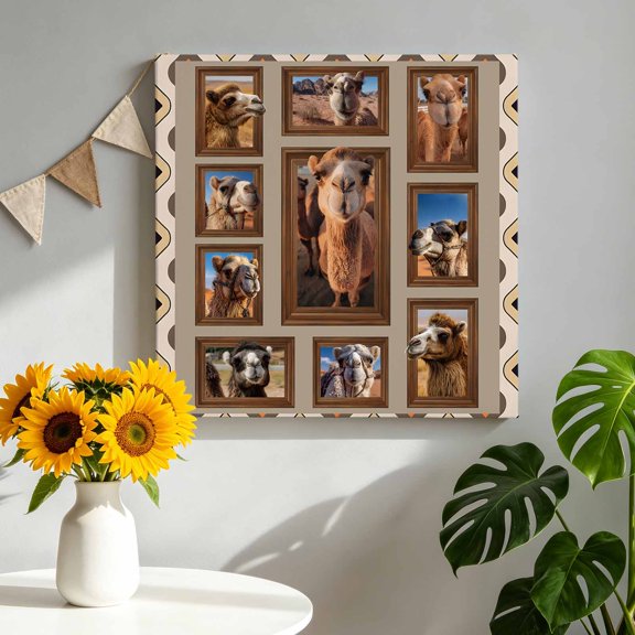 Tropical Animal in Desert Canvas Wall Art, Funny Cute Camel Vintage Geometric Framed Canvas Wall Decor Picture Print Artwork Decorations for Living Room Office Ready to Hang 8" x 8"
