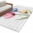 thumbnail image 2 of Area Rug 48×72in, Watercolor Pink Blue Yellow Flower Floor Carpet Living Room Rug, Rustic Tulips on Plaid Non-Slip Welcome Mat Indoor Rugs for Bedroom Dining Room, 2 of 9