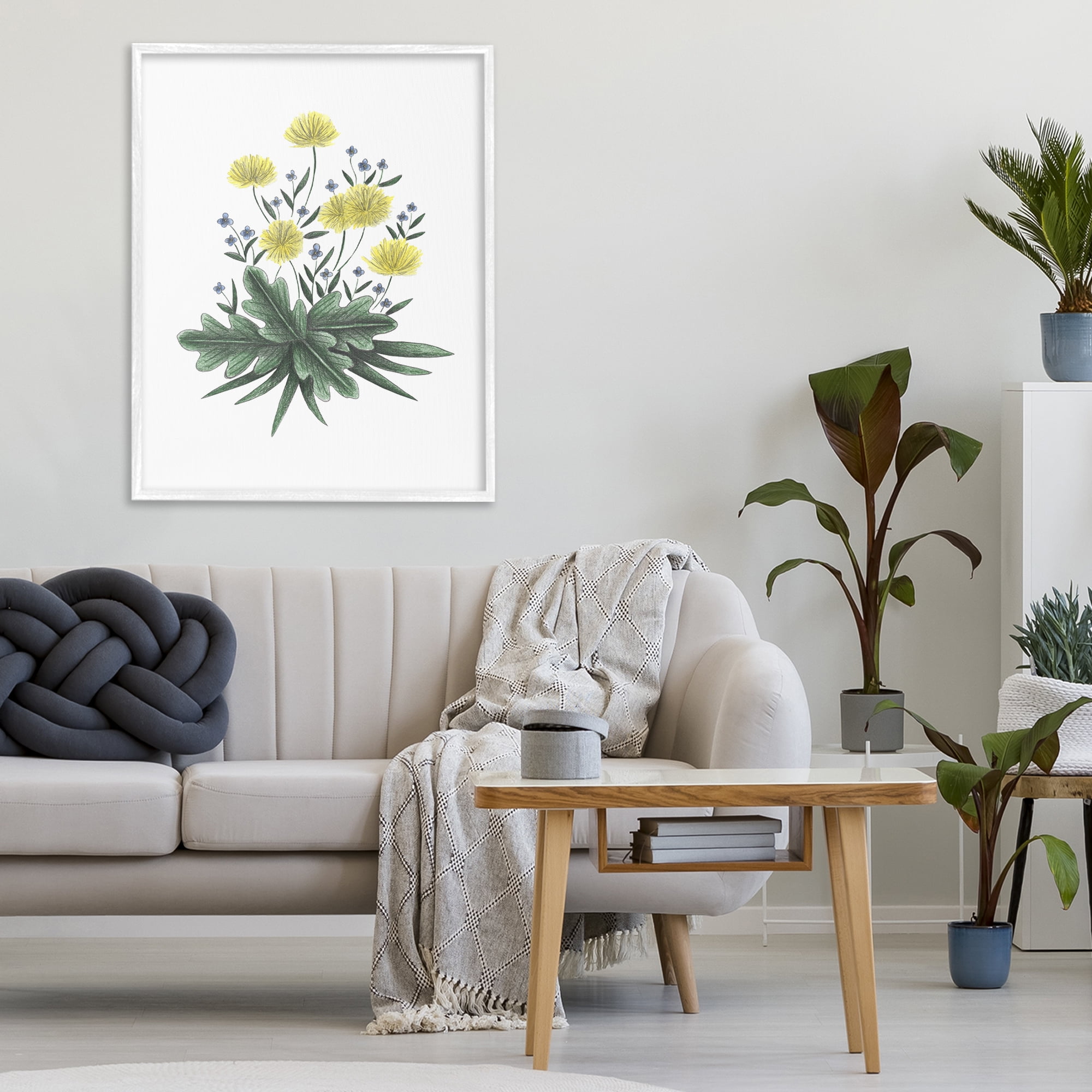 Dandelion Flower Illustration White Framed Giclee Art, design by Cecilia Battaini