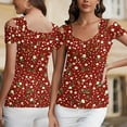 thumbnail image 7 of ZQUUVOU Women's T-Shirt Square Neck Cold Shoulder Printed Floral Short Sleeve Blouse Burgundy (S), 7 of 7