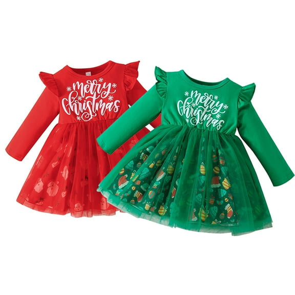 Godderr Toddler Newborn Girls Christmas Dress 9M-4Y Baby Ruffle Long Sleeve Tutu Lace Dress Infant Fall Winter Party Princess Dress