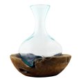 thumbnail image 1 of Carafe en Verre Fondu avec Base Ronde en Teck - Hauteur d'Env. 14 Pouces, 1 of 1