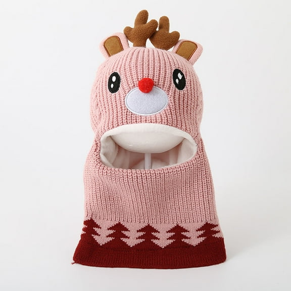 NAISIBABY Kids Winter Knit Hat, Reindeer Protector Head & Neck Thicken Plush Beanie Cap Pink Free Size