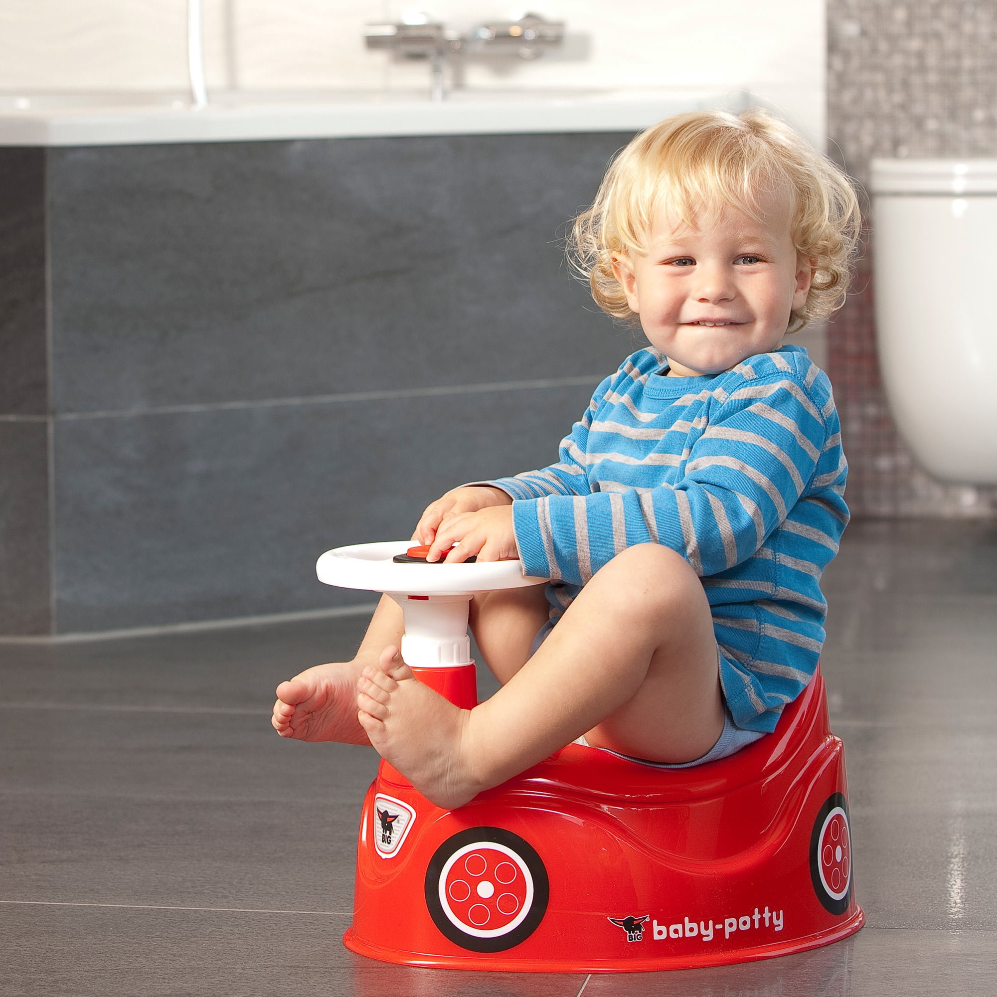BIG: Baby Potty - Red - Training Toilet In Fun Bobby Car Design, Steering Wheel, Comfortable Seat, Easy-Clean Insert, Development Tool, Toddlers 18mo+