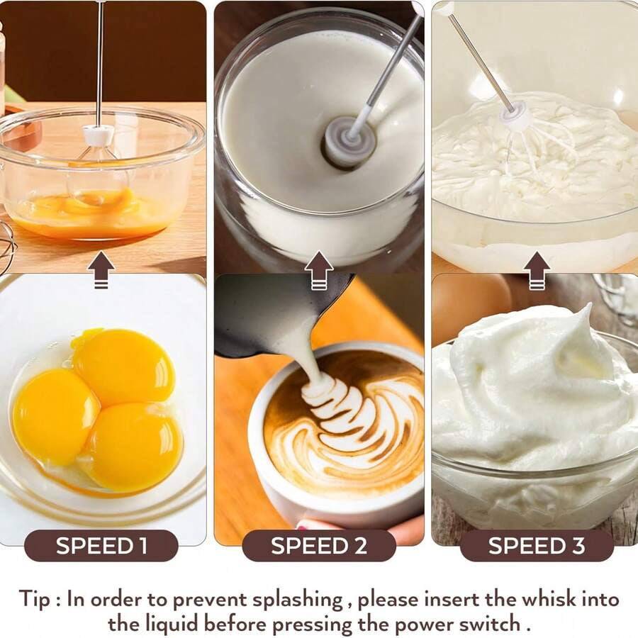 Cordless Electric Hand Mixer| 3-Speed Rechargeable Whisk With 2 Detachable Heads, Compact Baking Tool For Thin Batter / Eggs / Cookies| Ideal For Tiny Kitchen / RV / Camping (Macaron Purple & White)