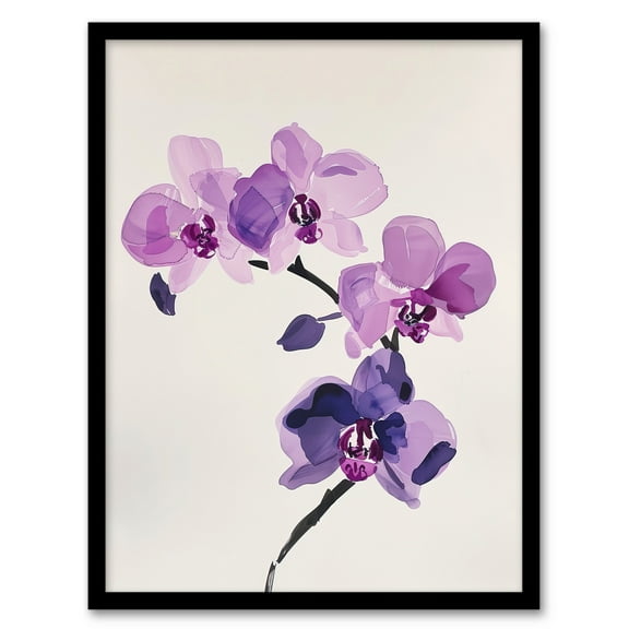 Artery8 Purple Orchid Flower Abstract Floral Watercolour Living Room Art Print Framed Poster Wall Decor 12x16 inch