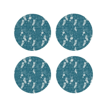 

Fuzoiu Cozy Winter Socks Pattern Print Leather Coasters Set Drink Coasters Set of 4 for Tabletop Protection Durable PVC Coasters Home Décor and Housewarming Gift-Round Shape