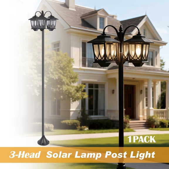 3-HeadSolar Lamp Post Lights Outdoor/Solar Lamp Post Light With Planter, Dusk To Dawn Aluminum Solar Lights, Post Lights Outdoor Lighting Decorative For Garden Yard Backyard
