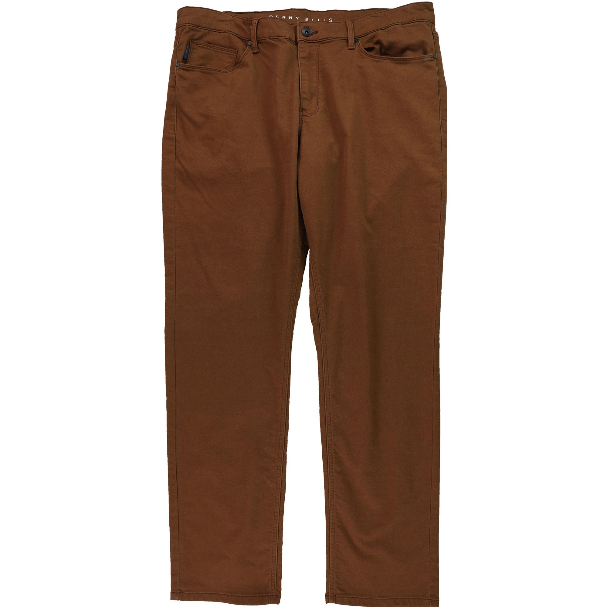 Perry Ellis Mens 5 Pocket Stretch Slim Straight Leg Jeans, Brown, 38W x 32L