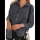 thumbnail image 2 of Camisas de Mujer con Botones y Cuello en V, Camisa Informal Holgada Negro XXL, 2 of 9