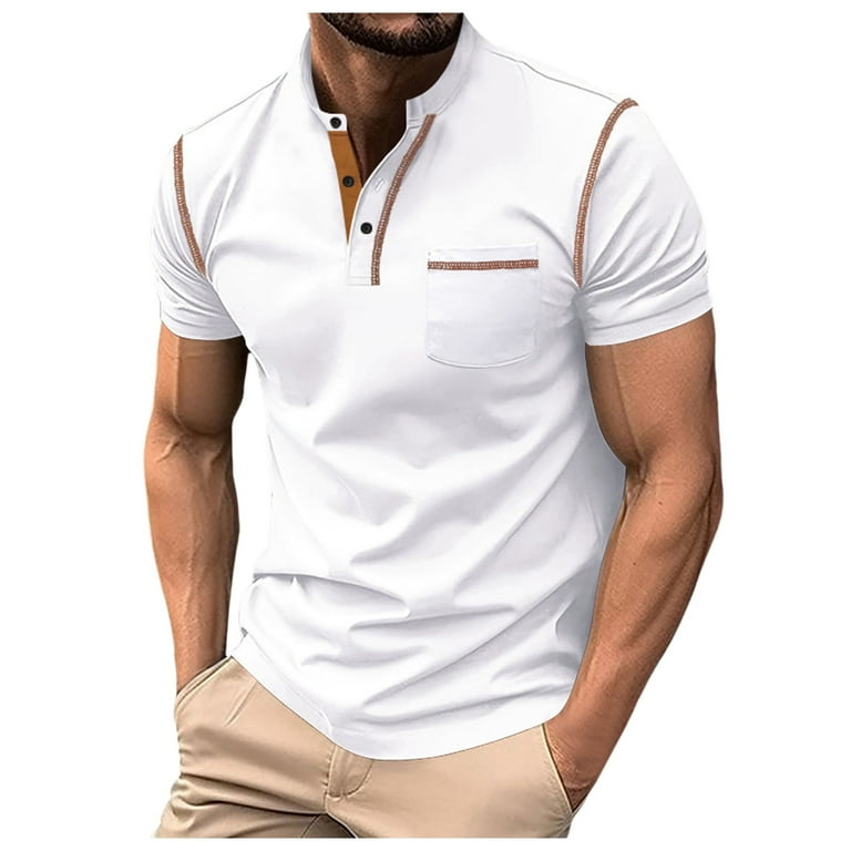 Polo T Shirts for Men 2xl Solid Color V-Neck Travel Collar Shirts