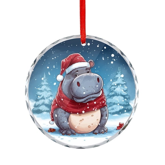 I Just Want A Hippopotamus for Christmas Xmas Ornament Xmas Decor Indoor Home Holiday Party Gifts Hippo Gifts for Hippo Lovers Glass Round Ornaments