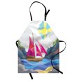 thumbnail image 1 of Modern Apron Sun Sky Clouds Sail Boat on the Sea Vitray Style Fractal Landscape Funky Picture, Unisex Kitchen Bib Apron with Adjustable Neck for Cooking Baking Gardening, Multicolor, by Ambesonne, 1 of 3