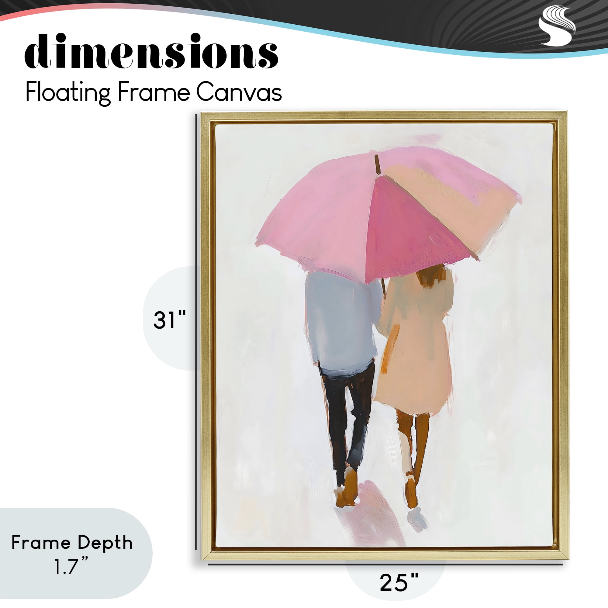 Stupell Industries Couple Stroll Under Umbrella Gold Framed Floater Canvas Wall Art, design by The Prints Vibe