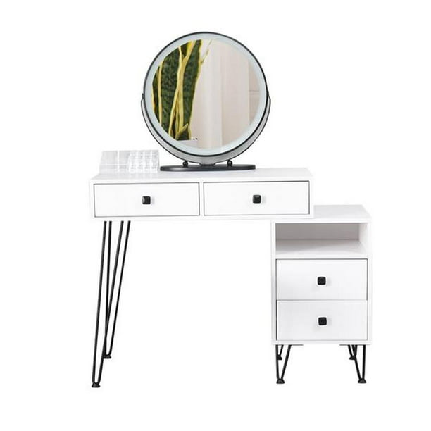 Vanity Table Set With Storage Cabinet, White Round Table Top Mirror Cabinets