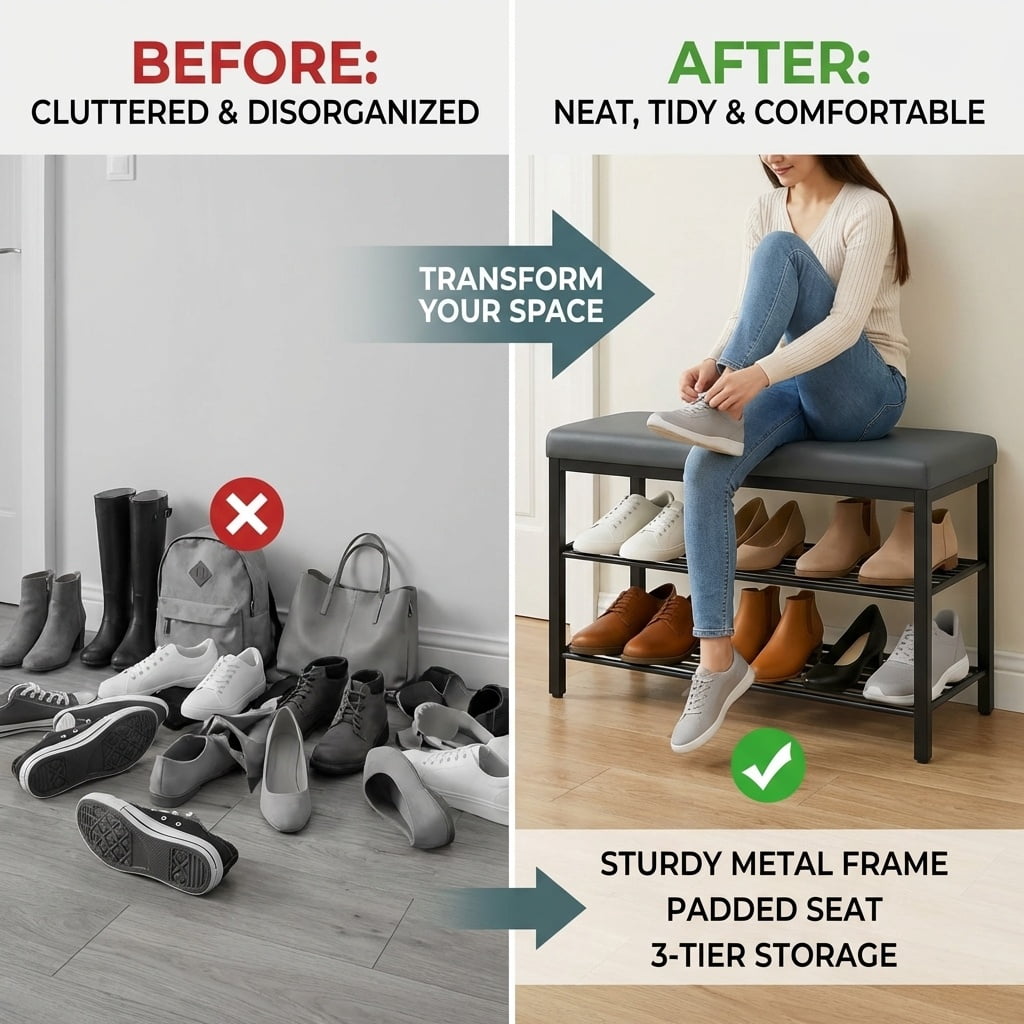 USTECH 3-Tier Shoe Rack, Metal Storage Organizer for Entryway or Closet, Pack of 2