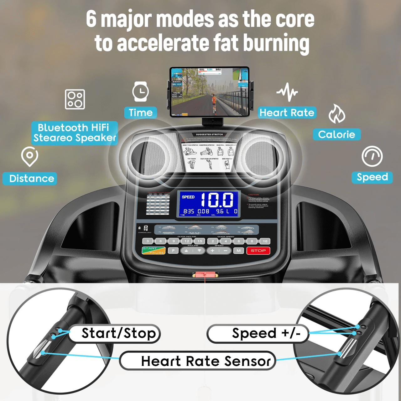 4.8HP Walking Running Treadmill with Automatic Incline, Treadmill with 64+3  Preset Programs, 300lb Capacity, 20-Lvel Auto Incline Running Treadmill for Home Gym