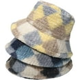 thumbnail image 2 of CoCopeaunts British Style Bucket Hat for Men Colorful Geometric Plaid Fleece Lambs Wool Winter Outdoor Warm Fisherman Hats, 2 of 8
