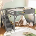 thumbnail image 3 of Harper & Bright Designs Full Size Loft Bed with Built-in Wardrobe and Shelves, Wood Loft Bed with Guardrails and Stairs, Gray, 3 of 11