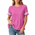 thumbnail image 3 of Maplenight Cotton Linen T Shirts for Women Color Block Crew Neck Short Sleeve Tees Casual Weekend Lightweight Shirts, 3 of 5