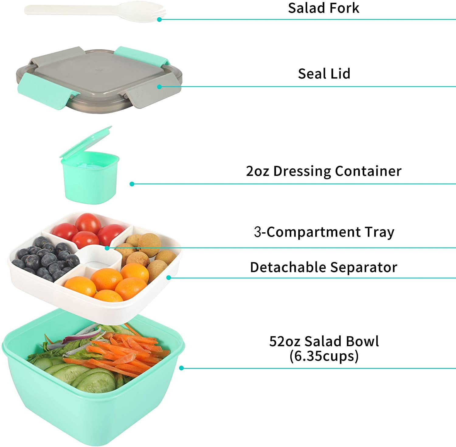Portable Salad Lunch Container, Salad Bowls With 3 Compartments, Salad  Dressings Container For Salad Toppings, Snacks Box, For Teenagers And  Workers At School, Canteen, Back School, For Camping Picnic And Beach, Home