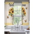thumbnail image 2 of Yellow Sunflower Sheer Curtains 72 Inch Length 2 Panels Set, Butterfly Plaid Bow Retro Beige Farm Voile Window Treatment Rod Pocket Curtains Sheers Drapes for Bedroom/Living Room/Kitchen 52"x72"x2, 2 of 7