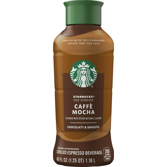 Starbucks Iced Espresso, Cow Milk, Caff Mocha Flavored, Premium Iced Coffee Drink, 40 Oz Bottle