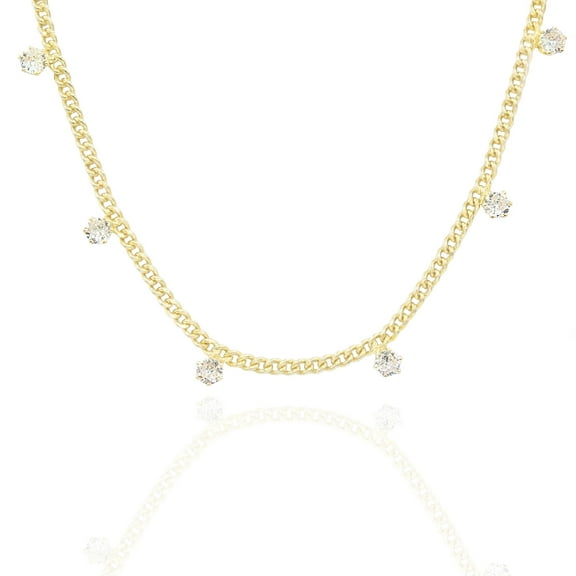 Dainty Cubic Zirconia Station Chain Necklace Gold Tone Jewelry Necklace Gold